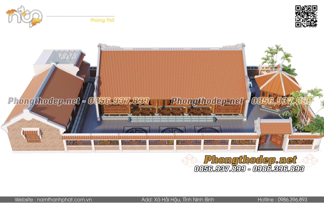 Thiết kế nhà gỗ 5 gian Bắc Bộ phối cảnh ngoại thất đẹp